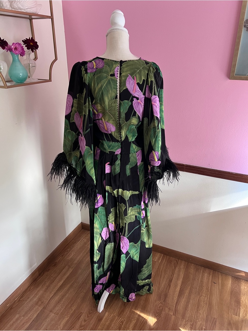 Black Anthurium Kaftan with Feather Detail from Farm Rio - Picture 6 of 10